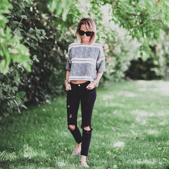 Topshop Crop Gray Striped Top - Picture 5 of 5